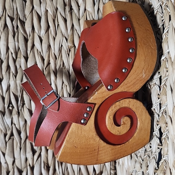 VTG 70s Bonnie Smith For KIMEL Women's Red Leather Platform Sandals Shoes Sz 6 - Picture 7 of 13